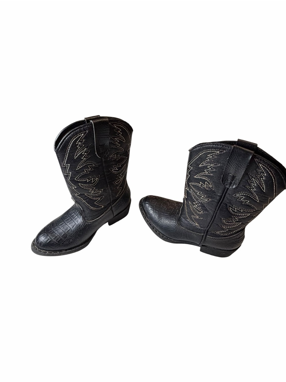smartfit Black Leather Cowboy Boots with Cream Interior - Picture 4 of 7